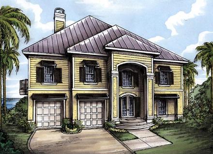 Florida One-Story Elevation of Plan 58976