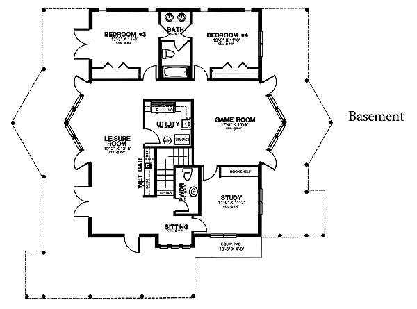 Cabin Log Lower Level of Plan 58983