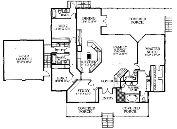 One-Story Ranch Level One of Plan 58987