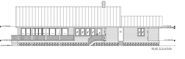 One-Story Ranch Rear Elevation of Plan 58987