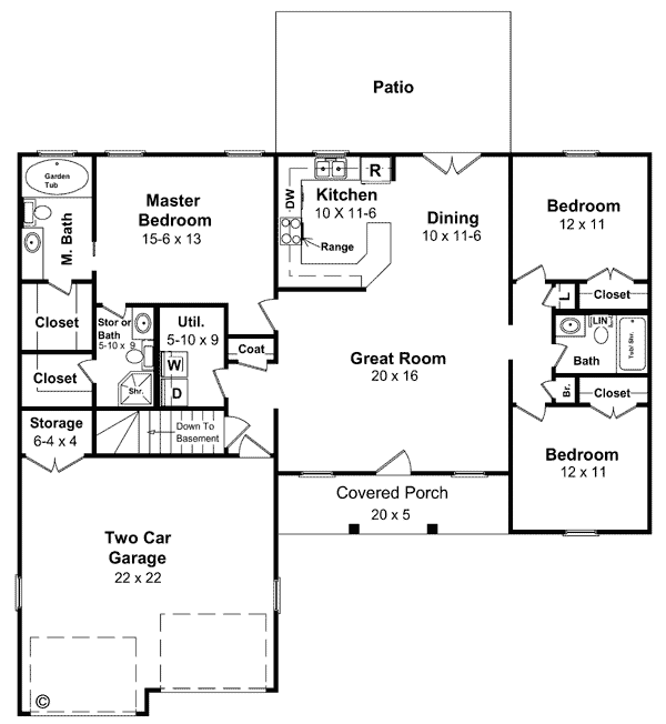 Ranch Traditional Level One of Plan 59006