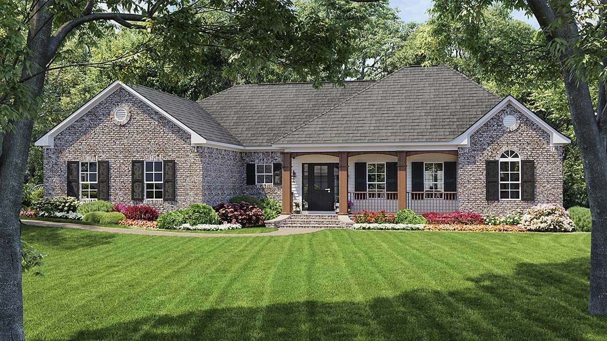 Colonial, European, Traditional Plan with 1654 Sq. Ft., 3 Bedrooms, 2 Bathrooms, 2 Car Garage Elevation
