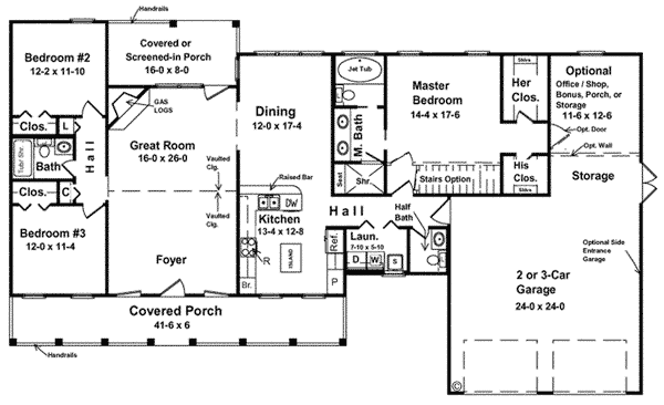 Country Farmhouse Ranch Level One of Plan 59013