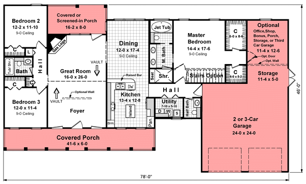 Country Farmhouse Ranch Level One of Plan 59014