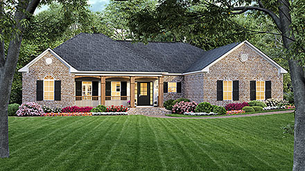 European Ranch Traditional Elevation of Plan 59015