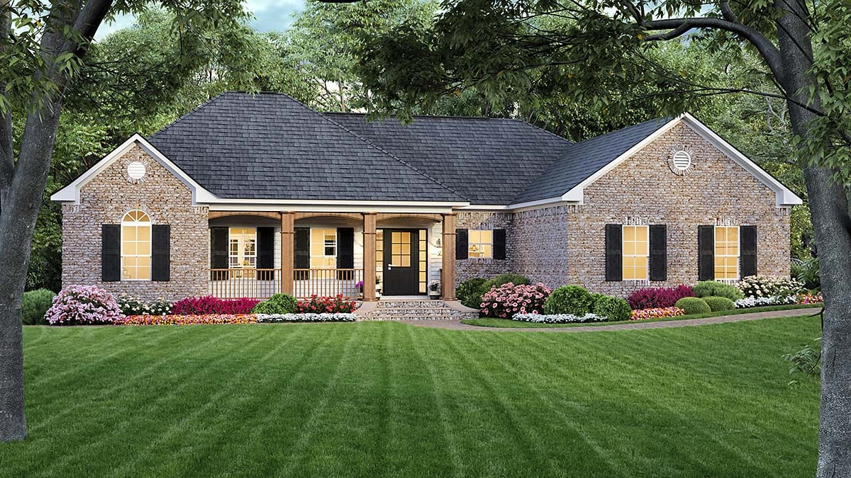European, Ranch, Traditional Plan with 1800 Sq. Ft., 3 Bedrooms, 2 Bathrooms, 2 Car Garage Elevation