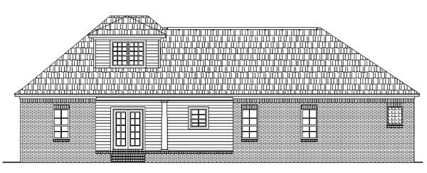 European, Ranch, Traditional Plan with 1800 Sq. Ft., 3 Bedrooms, 2 Bathrooms, 2 Car Garage Rear Elevation