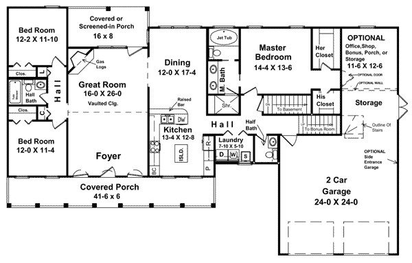 Country Farmhouse Ranch Southern Level One of Plan 59018