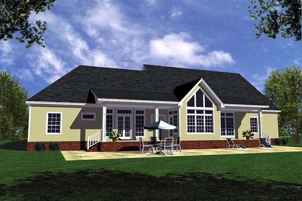 Country Farmhouse Ranch Southern Rear Elevation of Plan 59029