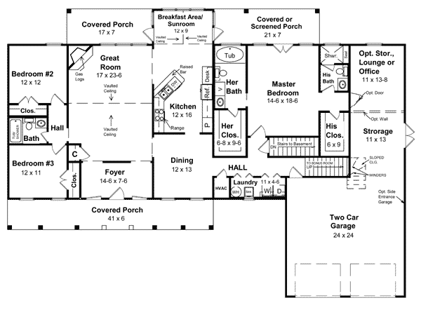 Country Farmhouse Ranch Southern Level One of Plan 59030