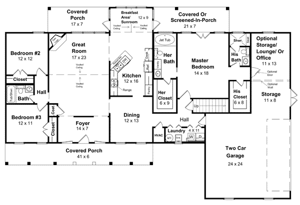 Country Farmhouse Ranch Southern Level One of Plan 59036