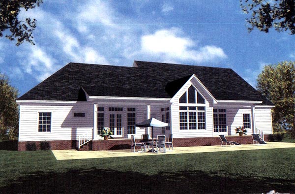 Country Farmhouse Ranch Southern Rear Elevation of Plan 59036