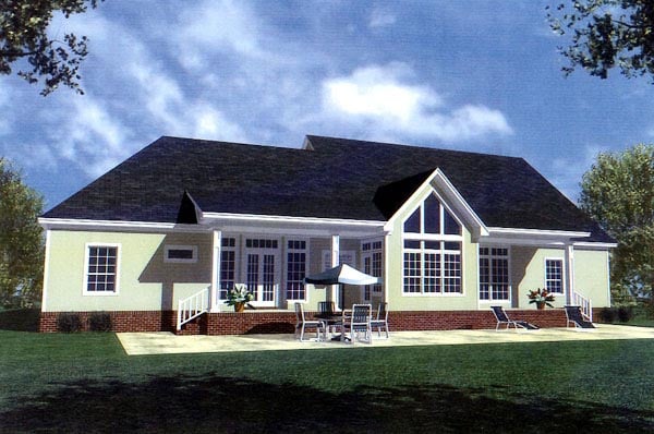 Country Farmhouse Ranch Southern Rear Elevation of Plan 59037