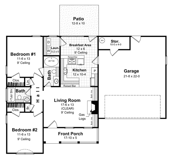 Cape Cod Country Ranch Traditional Level One of Plan 59045