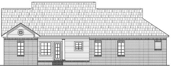 Country, Traditional Plan with 1500 Sq. Ft., 3 Bedrooms, 2 Bathrooms, 2 Car Garage Rear Elevation