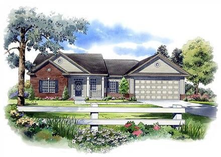 Cape Cod Ranch Traditional Elevation of Plan 59057