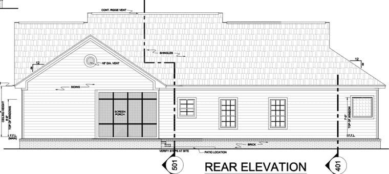 Country Ranch Southern Traditional Rear Elevation of Plan 59068