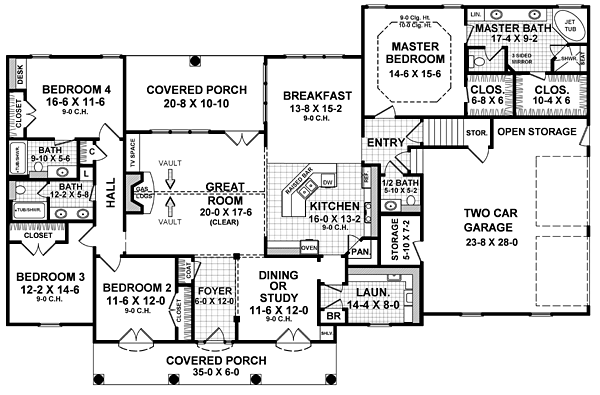 Acadian Colonial European Traditional Level One of Plan 59079