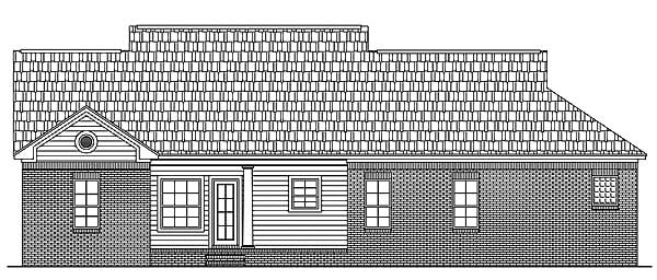 Country, Ranch, Southern, Traditional Plan with 1508 Sq. Ft., 3 Bedrooms, 2 Bathrooms, 2 Car Garage Rear Elevation