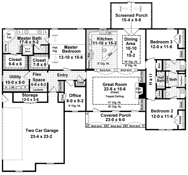 Acadian European Ranch Traditional Level One of Plan 59090