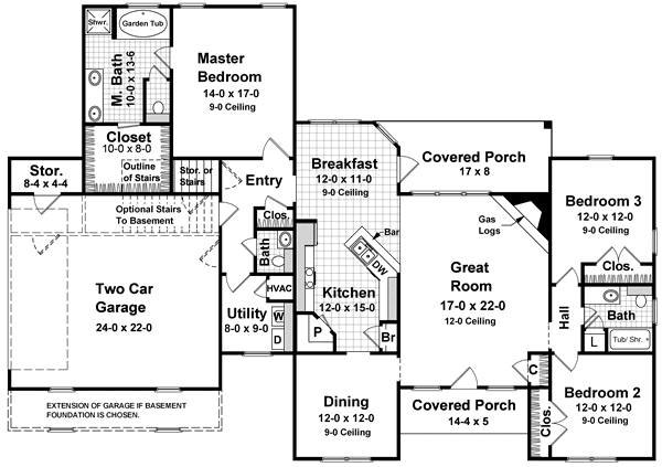 European French Country Ranch Traditional Level One of Plan 59111