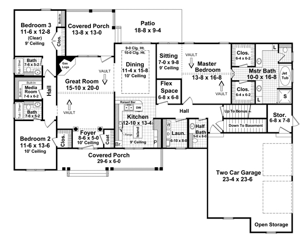 Ranch Traditional Level One of Plan 59115