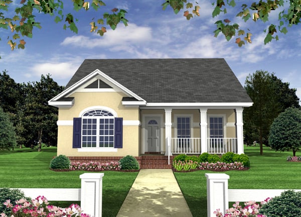 Country, European, Southern, Traditional Plan with 1100 Sq. Ft., 2 Bedrooms, 2 Bathrooms Elevation