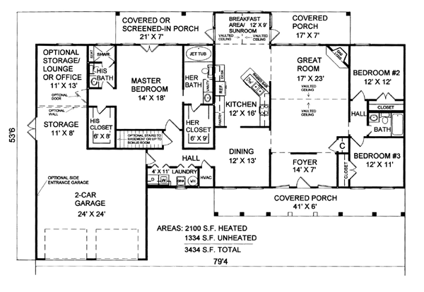 Country Farmhouse Ranch Traditional Level One of Plan 59130