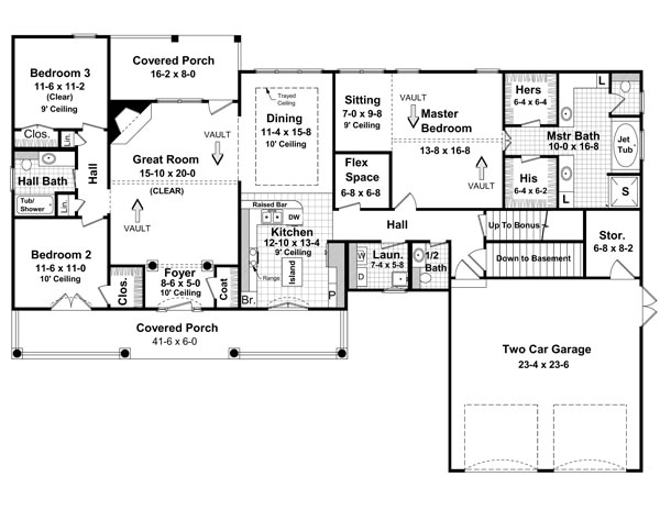 Country European Farmhouse Southern Level One of Plan 59150