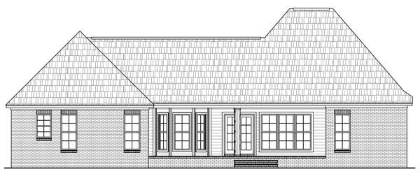 Acadian, Country, European, French Country Plan with 1863 Sq. Ft., 3 Bedrooms, 2 Bathrooms, 2 Car Garage Rear Elevation