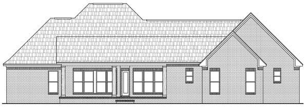 Acadian, Country, European, French Country, Southern Plan with 2401 Sq. Ft., 3 Bedrooms, 3 Bathrooms, 2 Car Garage Rear Elevation