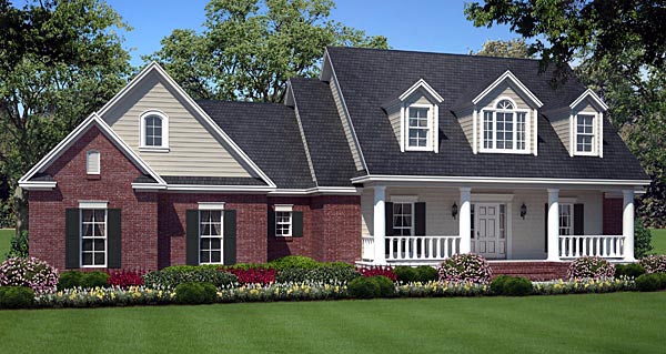 Country, Southern, Traditional Plan with 1635 Sq. Ft., 3 Bedrooms, 2 Bathrooms, 2 Car Garage Elevation