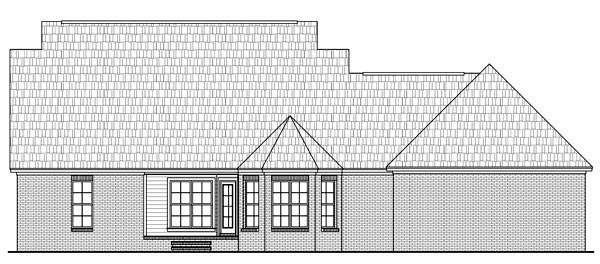 Country, Southern, Traditional Plan with 1635 Sq. Ft., 3 Bedrooms, 2 Bathrooms, 2 Car Garage Rear Elevation