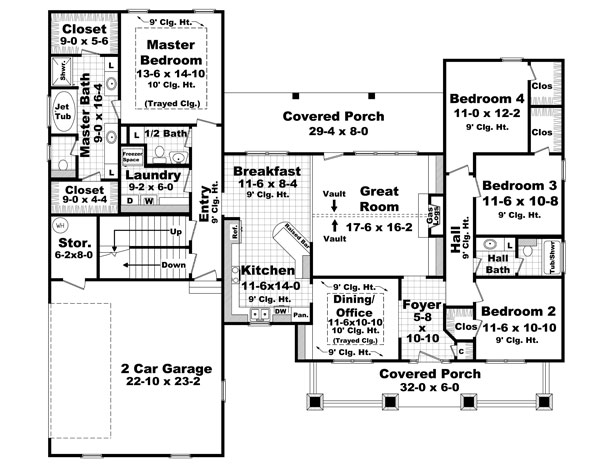 Cottage Country Craftsman Southern Level One of Plan 59196
