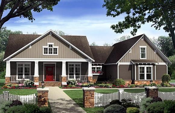 Bungalow, Country, Craftsman House Plan 59198 with 4 Beds, 3 Baths, 2 Car Garage Elevation