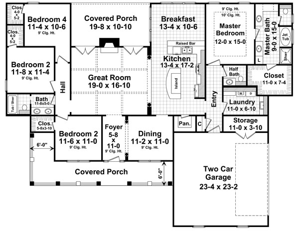 Country Farmhouse Traditional Level One of Plan 59202