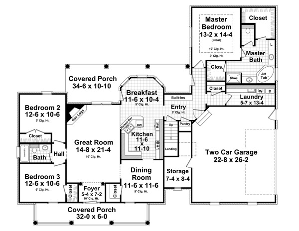 Acadian Country Farmhouse Southern Traditional Level One of Plan 59211