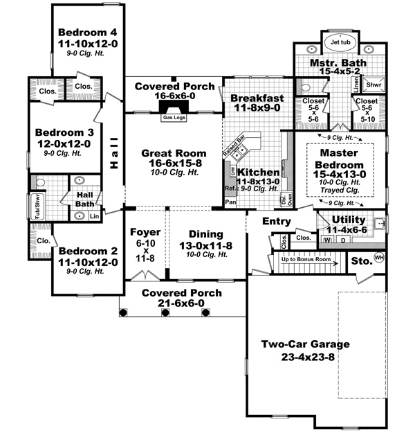 Country Farmhouse Southern Traditional Level One of Plan 59219