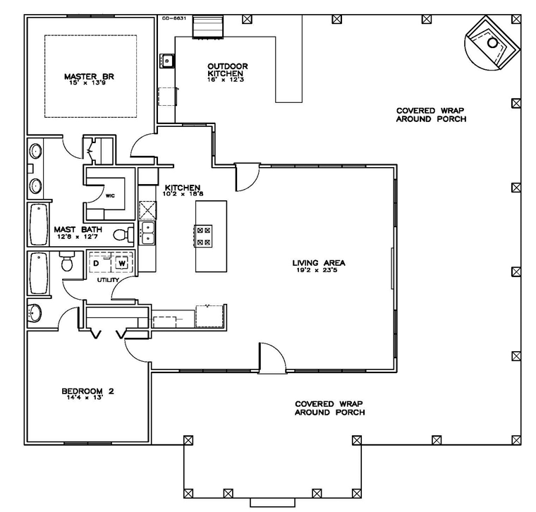 Cottage Southern Level One of Plan 59391