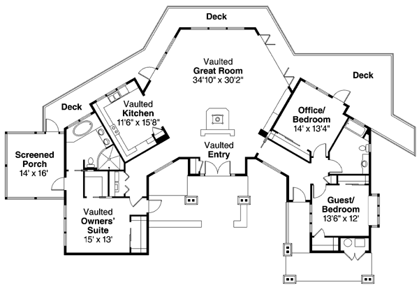 Contemporary Craftsman Ranch Level One of Plan 59403