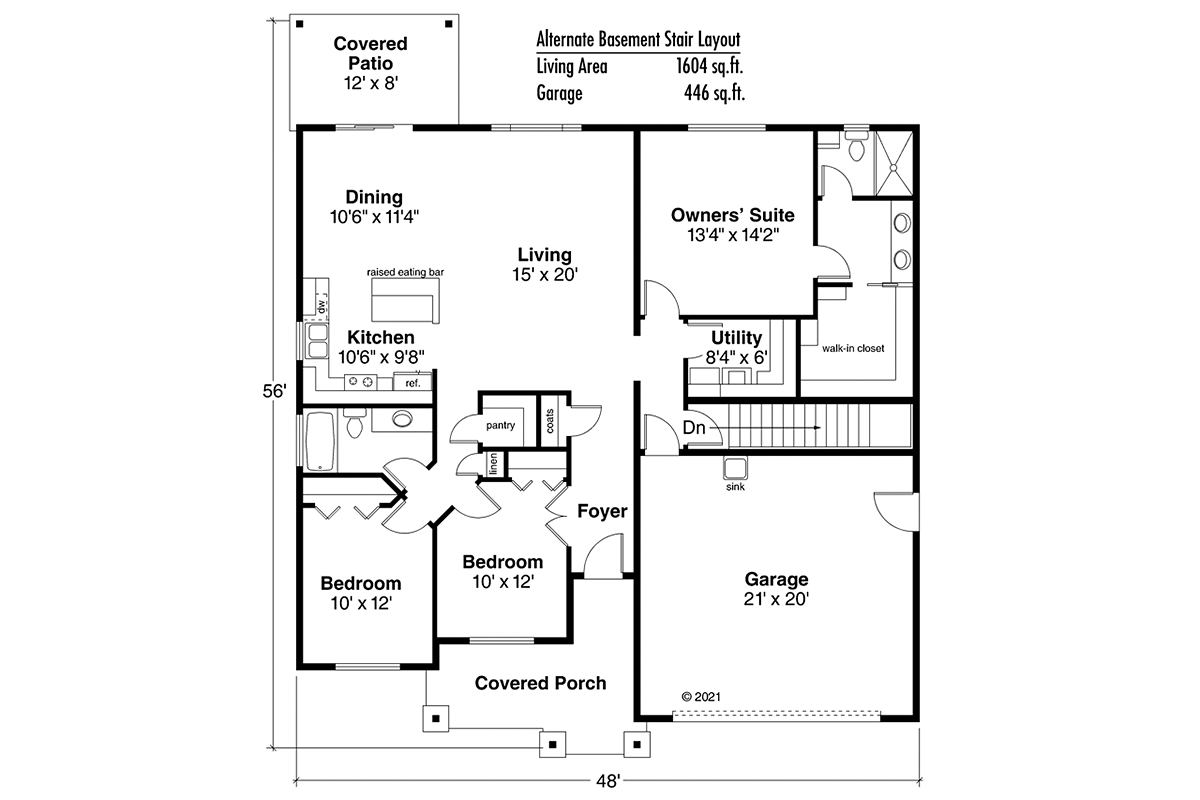 Contemporary Cottage Country Craftsman Ranch Alternate Level One of Plan 59411