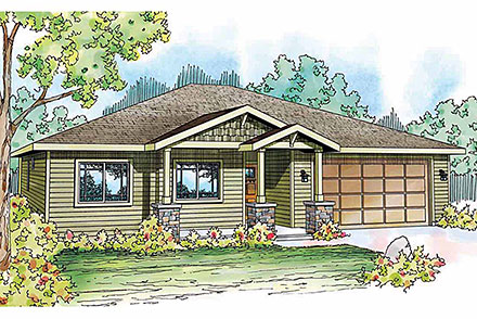 Contemporary Cottage Country Craftsman Ranch Elevation of Plan 59411