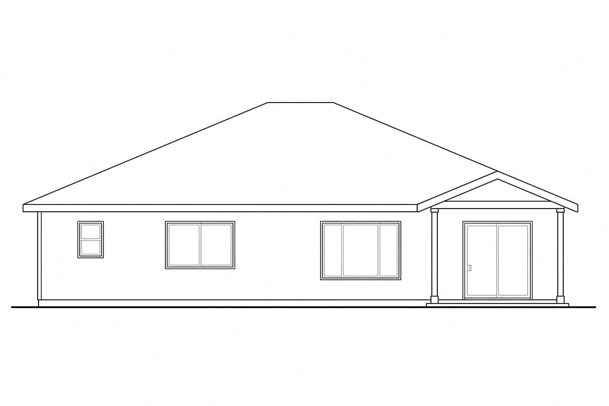 Contemporary, Cottage, Country, Craftsman, Ranch Plan with 1501 Sq. Ft., 3 Bedrooms, 2 Bathrooms, 2 Car Garage Rear Elevation