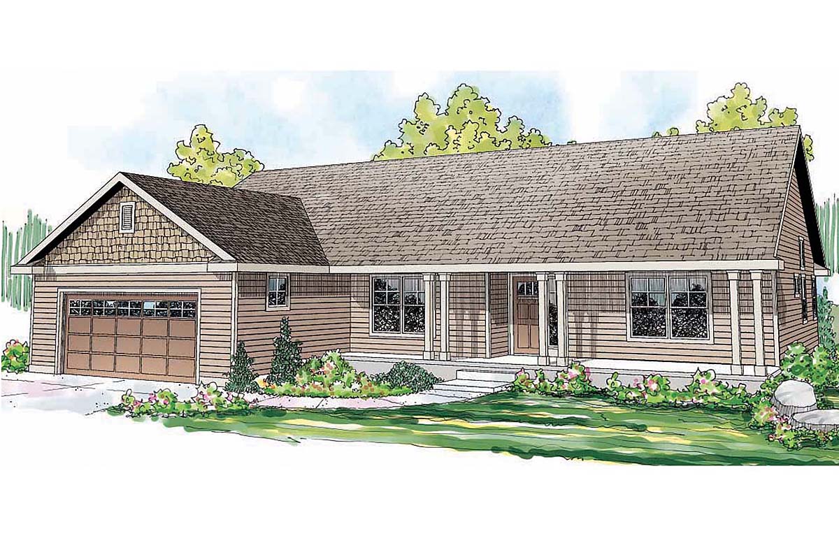 Plan 59418 Ranch Style with Bed, Bath, Car Garage