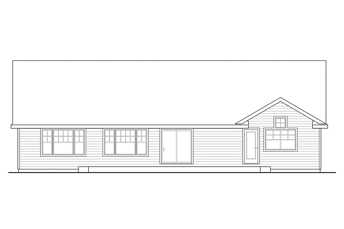 Cape Cod Contemporary Cottage Country Ranch Rear Elevation of Plan 59418