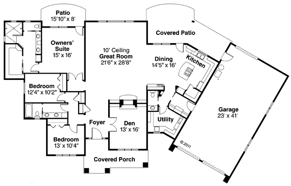 Bungalow Florida Ranch Level One of Plan 59421