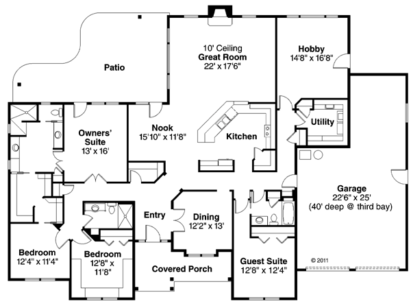 Contemporary European Ranch Traditional Level One of Plan 59427