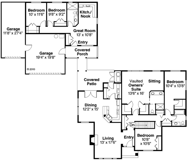 Cottage European Ranch Traditional Level One of Plan 59428