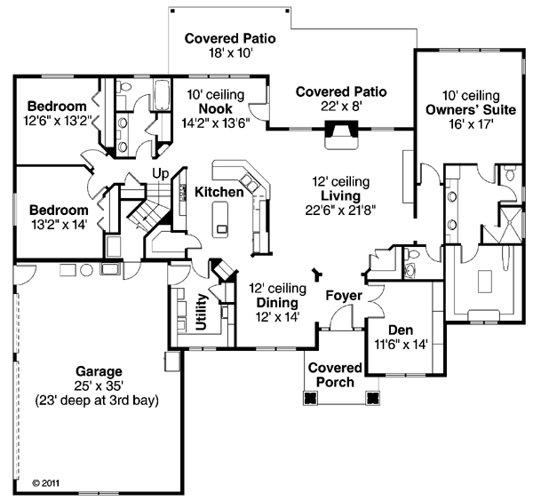 Cape Cod Cottage Craftsman Ranch Level One of Plan 59429