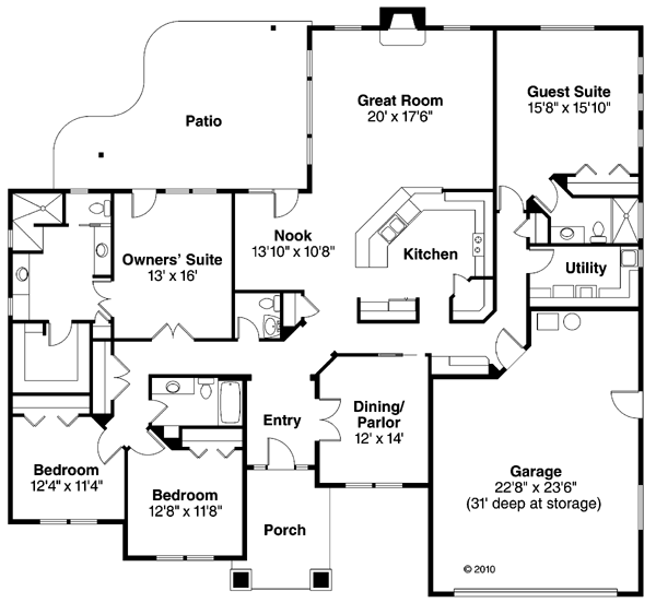 Contemporary Florida Mediterranean Ranch Level One of Plan 59431